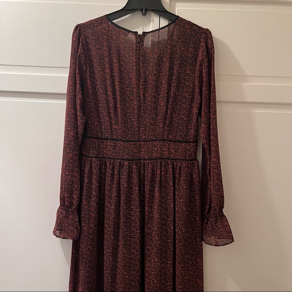 Burgundy floral chiffon Michael Kors long sleeve dress - Picture 6 of 10